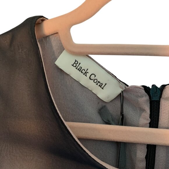 Black Coral Italian Chiffon Paisley Floral Lace Sleeve Dress Size 38 Small NWT - Picture 3 of 14